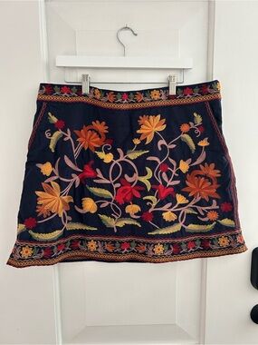Monsoon Embroidered Boho Floral Mini Skirt Cottagecore Prairie Western